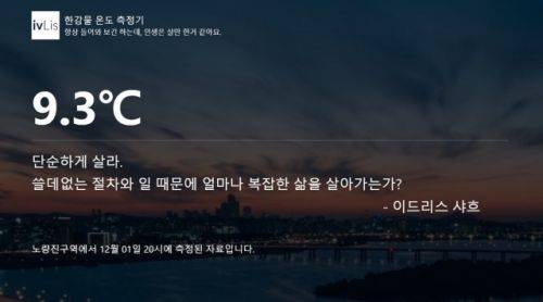 한강 물 온도 측정기 화면. ‘한강 물 온도’ 페이지 개발자 남모씨(닉네임: ivLis·19) 제공