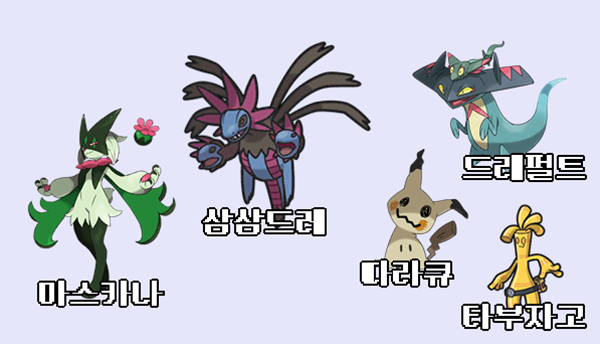 대부분의 파티가 다섯 포켓몬 중 한 마리 이상을 사용한다&nbsp;