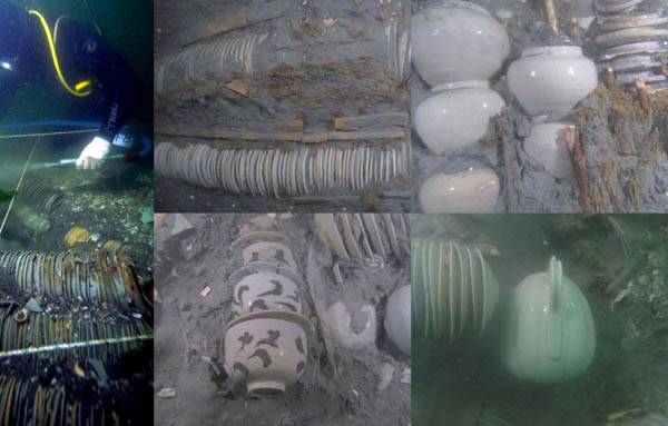 고려시대 침몰선인 태안선에서 포장된 그대로 적재돼 있던 신상 명품 고려청자. 침몰선에서는 총 2만3 815점의 유물이 인양됐다. 그 가운데 2만3771점이 자기였고, 절대 다수가 12세기에 제작된 청자였다. /국립해양문화재연구소 제공