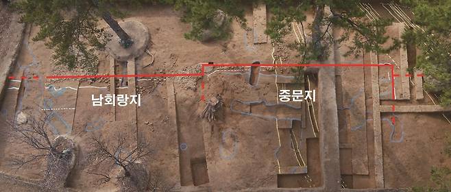 '부여 군수리 사지' 중문 터와 남회랑 터 전경 [문화재청 제공. 재판매 및 DB 금지]