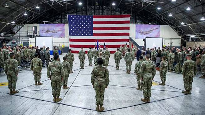 14일, 경기도 오산기지에서 열린 주한 미 우주군 창설식