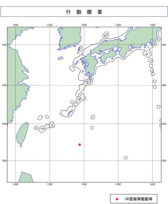 중국 랴오닝함 함대 훈련 구역(붉은 점 표시 해역)  [일본 통합막료감부 제공. 재판매 및 DB 금지]