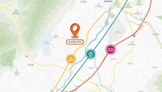 경기도 포천시 소재 옛 육군 6군단 부지 위치도. 그래픽 포천시