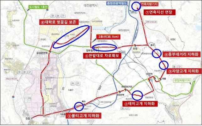 트램 주요 구간 위치도 [대전시 제공. 재판매 및 DB 금지]