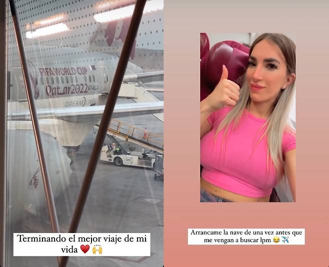 무사히 비행기에 올라 셀카를 전한 상의 탈의녀. (인스타그램 갈무리)