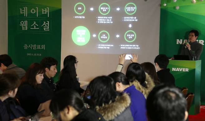 2013년 1월15일 네이버 만화서비스팀이 서울역사박물관에서 웹소설 서비스를 소개하고 있다.ⓒ연합뉴스