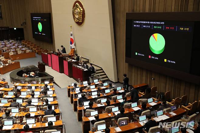 [서울=뉴시스] 고범준 기자 = 23일 오후 서울 여의도 국회에서 열린 제401회 국회(임시회) 제2차 본회의. 2022.12.23. bjko@newsis.com
