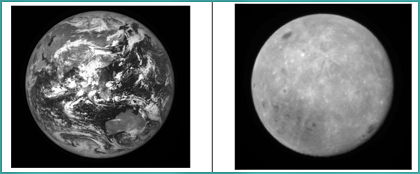 다누리가 보내온 지구(왼쪽)와 달 사진.(출처=과학기술정보통신부)