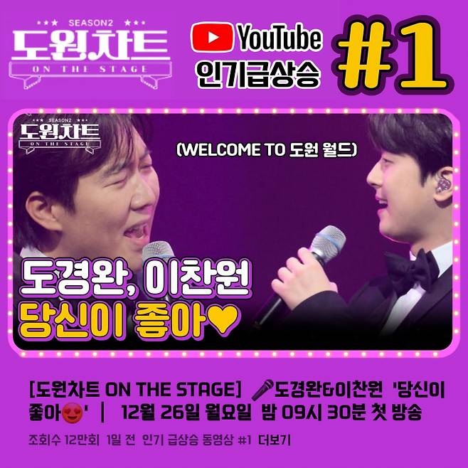 이찬원 '도원차트' 시즌2 오프닝 유튜브 인기 동영상 1위