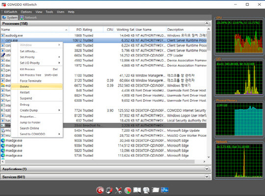 COMODO KillSwitch를 이용한 프로세스 Delete 화면