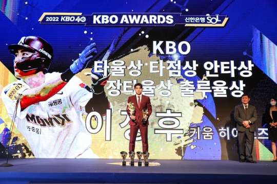 2022 KBO 리그 공식시상식에서 5개의 트로피를 거머 쥔 이정후[키움 히어로즈]