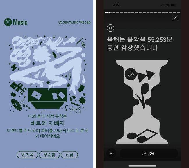 필자의 2022년 유튜브 뮤직 연말 결산 화면. [유튜브 뮤직 캡처]