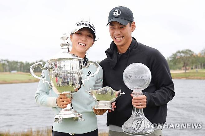 11월 21일 LPGA 투어 시즌 최종전 CME그룹 투어 챔피언십 우승 당시 리디아 고와 정준 씨 [게티이미지/AFP=연합뉴스 자료사진]