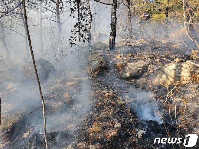 2일 오후 12시29분쯤 전남 고흥군 두원면 한 야산에서 불이 나 산림당국이 진화 작업을 벌이고 있다.(전남도청 제공)2023.1.2/뉴스1