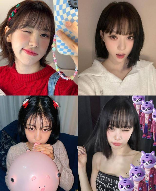 각기 다른 스타일의 단발 헤어를 선보인 레드벨벳 웬디·에스파 윈터·트와이스 지효·르세라핌 김채원. 웬디 윈터 지효 김채원 SNS