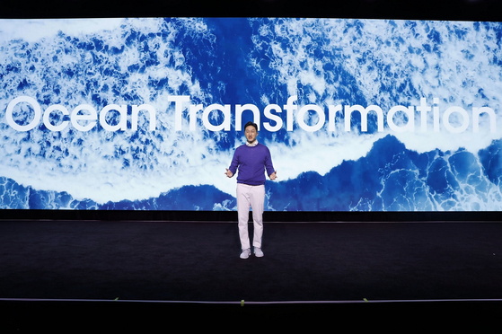 Chung Ki-sun, president and CEO of HD Hyundai, introduces the company's Ocean Transformation vision at HD Hyundai’s press conference on Thursday at the CES 2023 in Las Vegas. [HD HYUNDAI]