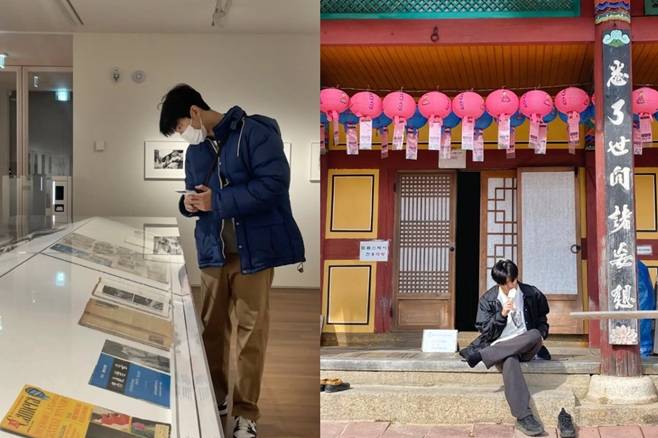 전시회, 템플스테이 등 자신의 일상을 직접 SNS에 공유한 RM의 사진