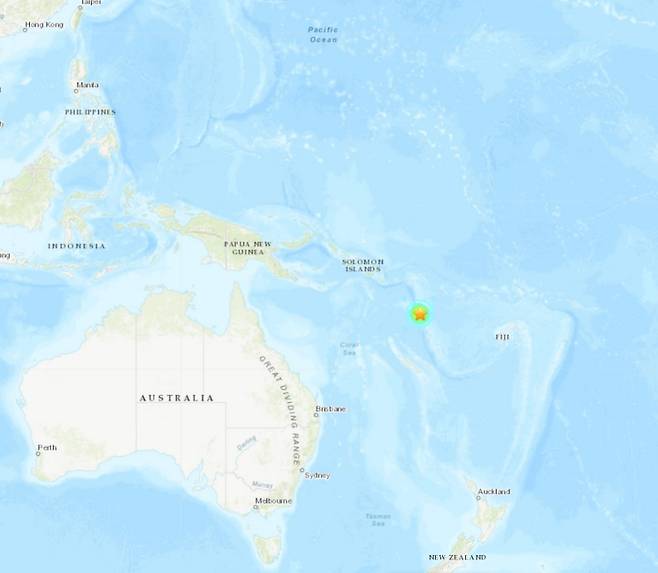 8일(현지시간) 남태평양 바누아투 인근에서 규모 7.0 지진이 발생했다. (미국 지질조사국 화면 갈무리) 2023.01.08