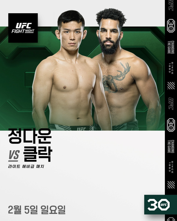 정다운이 2월 데빈 클락과 주먹을 맞댄다.(사진=UFC)