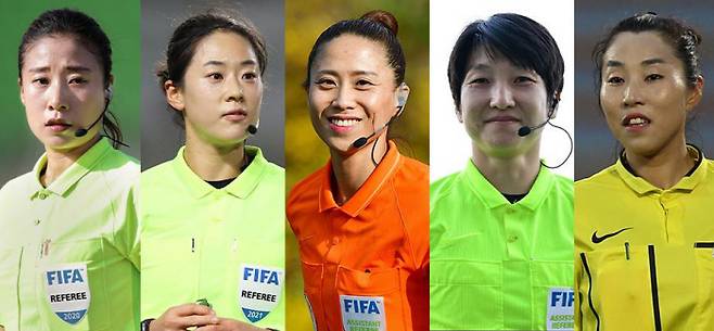 한국 여자 심판 5명이 오는 7월 2023 FIFA 여자 월드컵에 참가한다. 왼쪽 사진부터 오현정, 김유정, 김경민, 이슬기, 박미숙 심판. 대한축구협회 제공