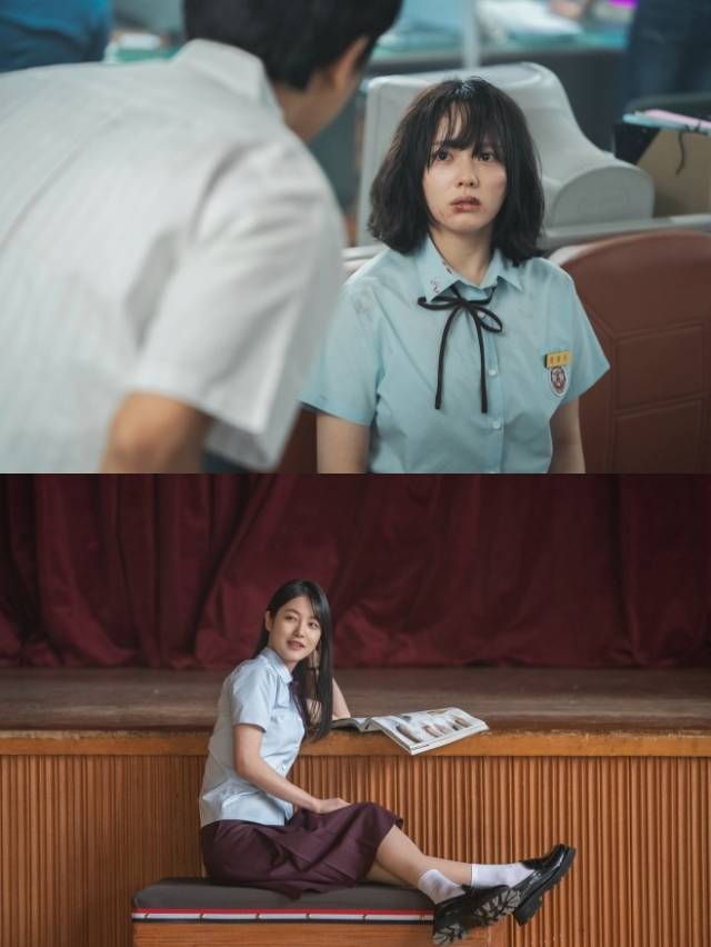 '더글로리' 속 학교폭력 피해자 동은이 가해자들로부터 폭력을 당한 모습(위), 주범 가해자 연진이 동은을 가해하기 위해 불러들이는 장면. 넷플릭스