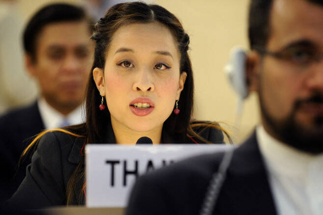 태국 팟차라끼띠야파 나렌티라텝파야와디 공주가 2009년 9월 14일 제네바 유엔 사무소에서 열린 제12차 유엔(UN) 인권이사회 회의 개막일에 연설하고 있다. (사진=AFP)