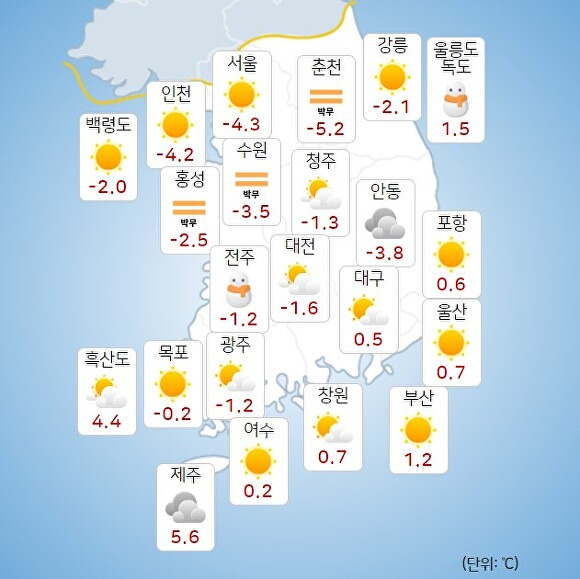 18일 오전 9시 현재 전국 날씨. [사진=기상청 날씨누리]