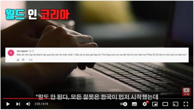 지난해 9월 유튜버 '월드 인 코리아'가 만든 영상에 등장한 베트남어로 된 현지 반응. 유튜브 캡처