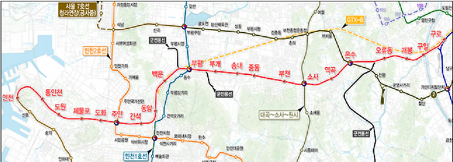 경인전철 지하화 대상 구간 [인천시 제공]