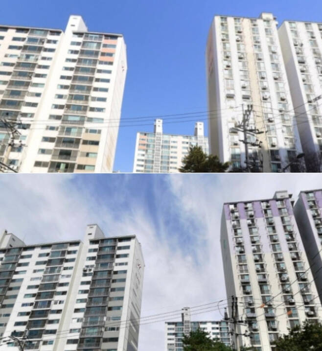 서울시 한 아파트 임대동의 도색 전(위) 후(아래) 모습