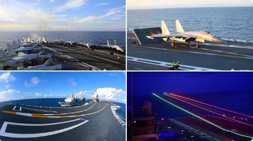 중국 해군이 공개한 산둥호 항모의 함재기 주·야간 이착륙 훈련 장면. /중국 해군