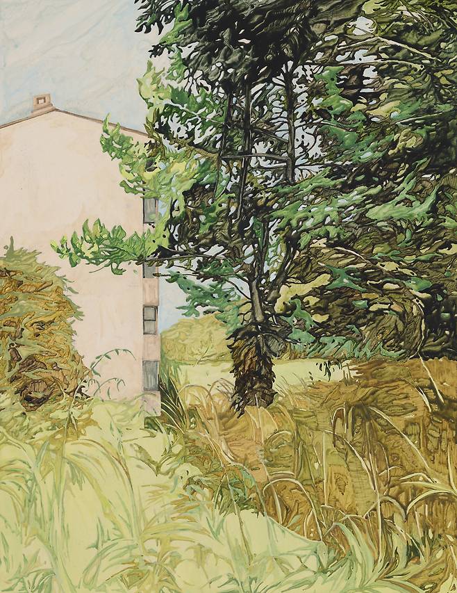 정재원, 여름-산들바람, 2022, acrylic on paper, 40.9×31.8cm (갤러리샘 제공)