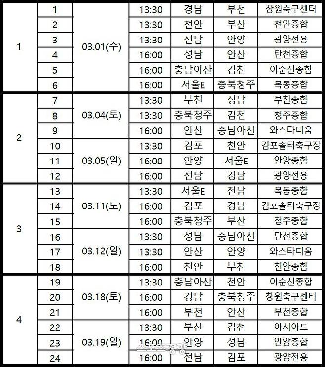 2023시즌 K리그2 3월 일정