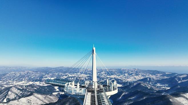 용평 발왕산 평화봉 서밋랜드의 ‘기’ 스카이워크. 사진|용평리조트.