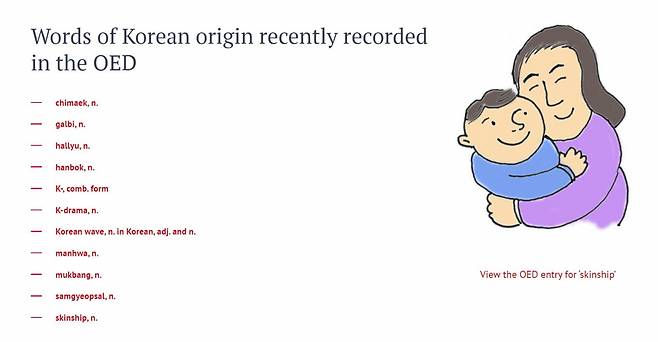 옥스퍼드영어사전(OED)은 지난 2021년 한국어 단어 26개를 새로 등재했다. [옥스퍼드영어사전 사이트 캡처]