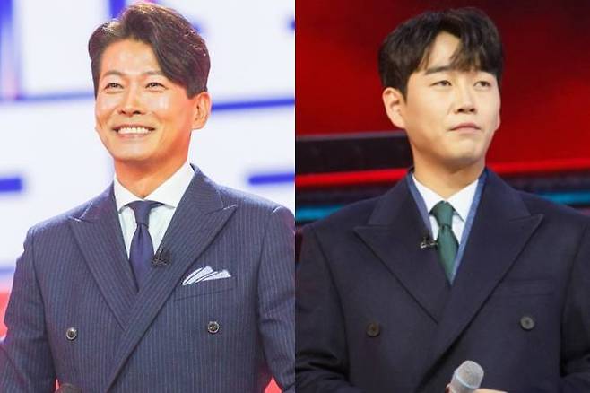 ‘미스터트롯2’와 ‘불타는 트롯맨’에서 각각 인기투표 1위를 달리고 있는 참가자 김용필(왼쪽)과 황영웅. TV조선, 크레아 스튜디오