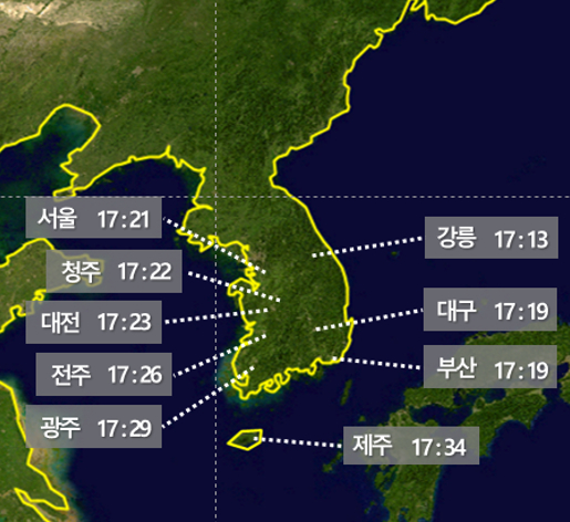 정월대보름(5일) 주요 지역 월출 시간./사진=기상청 제공(한국천문연구원 참조 자료)