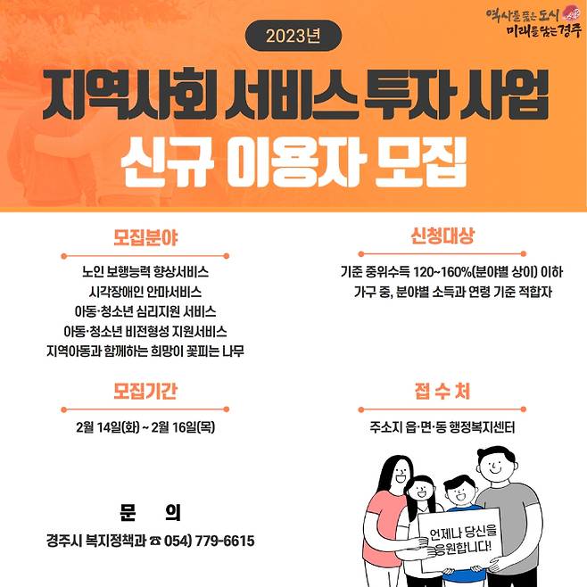 지역사회 서비스 투자사업 신규 이용자 모집. 경주시 제공