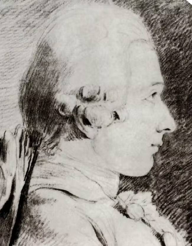 사드 후작의 젊은 시절을 그린 초상. 프랑스 화가 샤를 아메데 필립 반 루가 그린 작품이다.