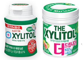 롯데제과 자일리톨(왼쪽)과 오리온 더 자일리톨(오른쪽)/사진=각 사
