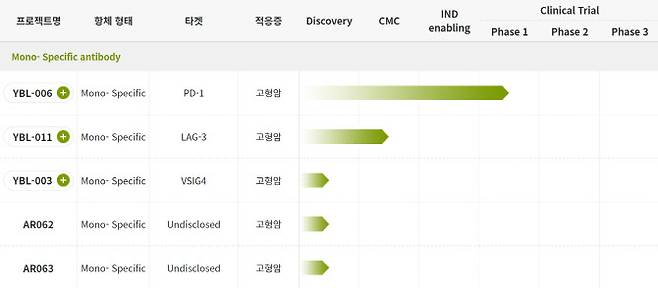 와이바이오로직스 주요 파이프라인 현황. (이미지: 와이바이오로직스)