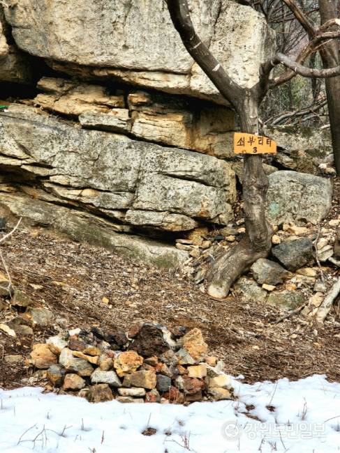 ▲ 동해시 이기동 백두대간 능선 아래 동점마을에서 발견된 쇠부리터 모습.