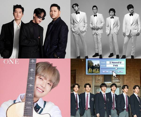 왼쪽 위부터 시계방향으로 에픽하이, M.O.M, TNX, 이찬원. 출처 | 각 소속사