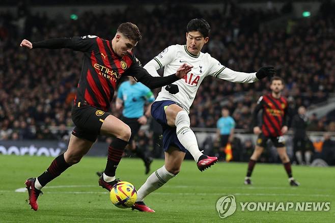 손흥민의 맨체스터시티전 경기 모습.  [AFP=연합뉴스]