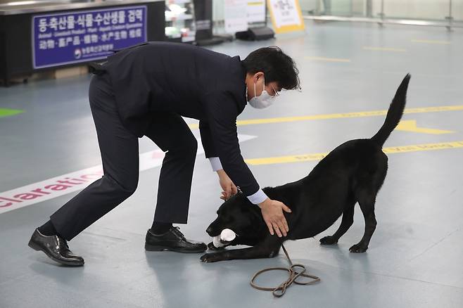 업무 뒤 장난감을 보상으로 받은 알렉산더 [촬영 박성제]