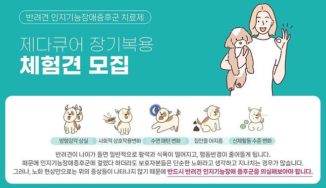 제다큐어 장기복용 참여견 모집 포스터(건국대 동물병원 제공)