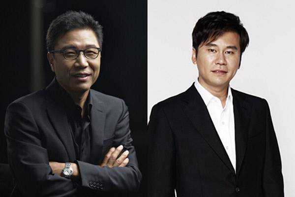 SM엔터테인먼트 이수만 총괄 프로듀서(왼쪽)와 YG엔터테인먼트 양현석 총괄프로듀서. 제공 | SM, YG엔터테인먼트