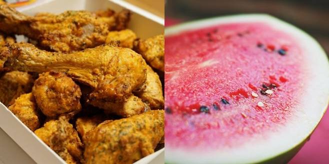 프라이드치킨과 수박. [이미지출처=픽사베이]