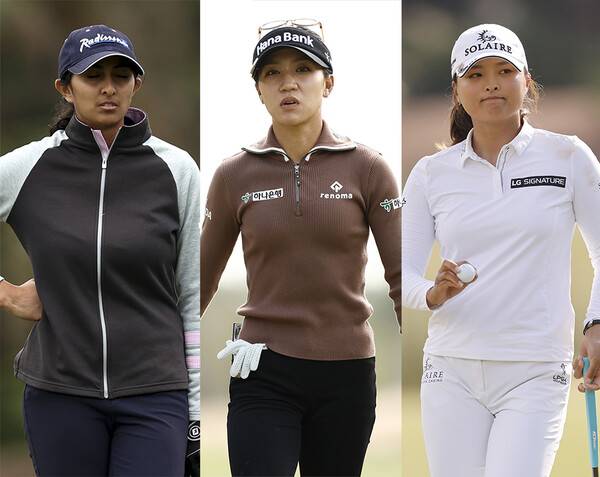 유럽여자프로골프투어(LET) 2023시즌 개막전 우승을 차지한 아디티 아쇽. 그리고 리디아 고, 고진영 프로. 사진제공=Getty Images_LPGA