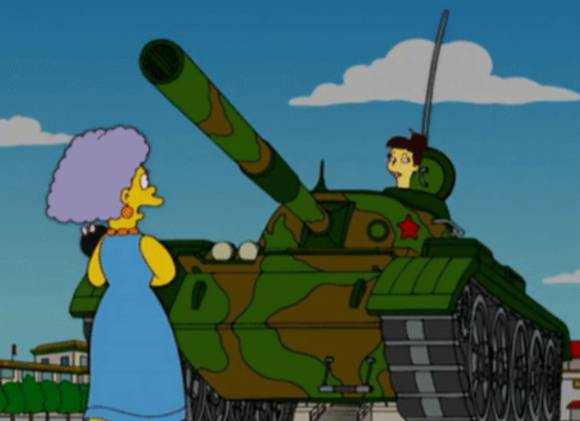 홍콩 디즈니플러스에서 삭제된 천안문 민주화 시위 관련 에피소드 장면이다.  [사진=심슨가족 캡처]